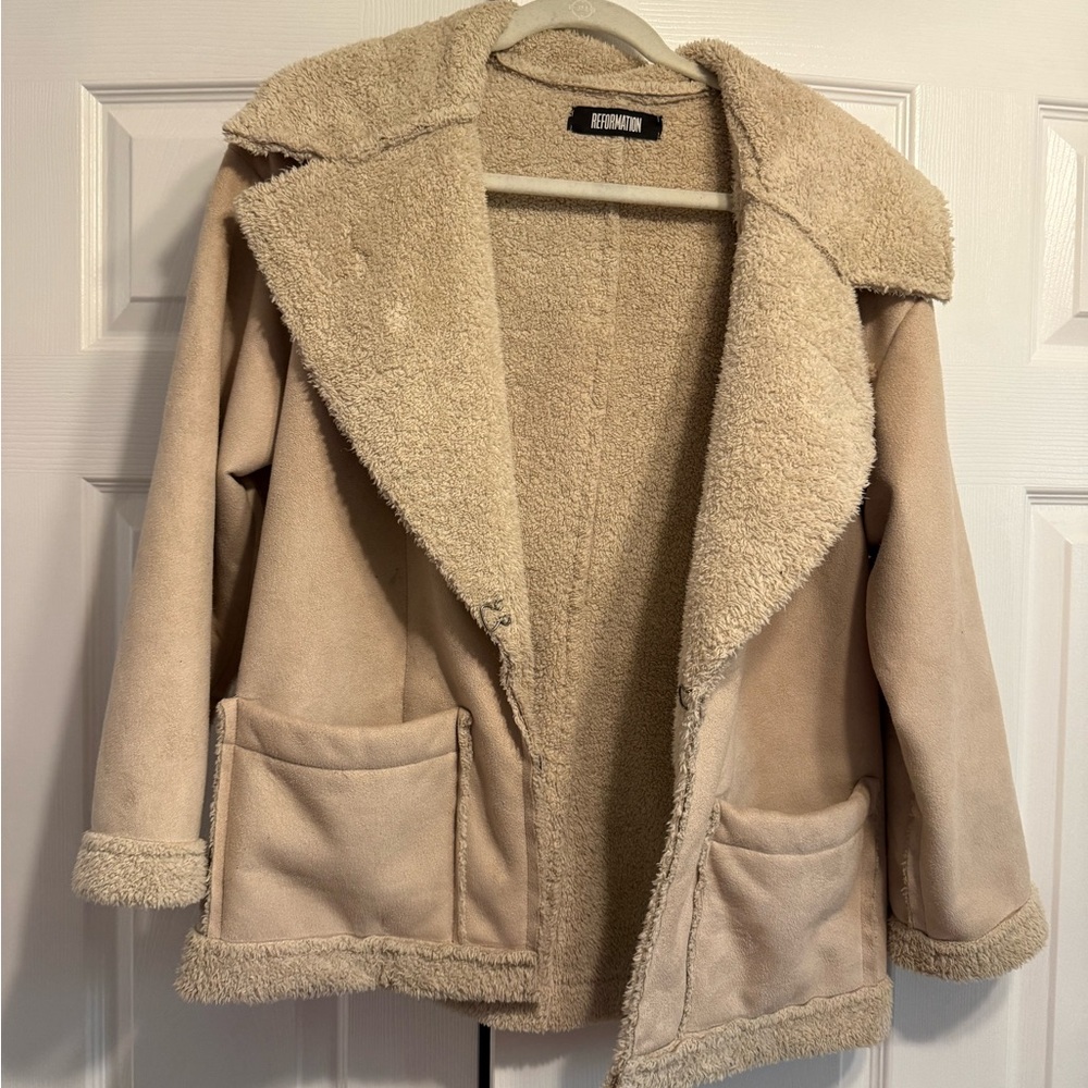 Reformation Cream Teddy Jacket